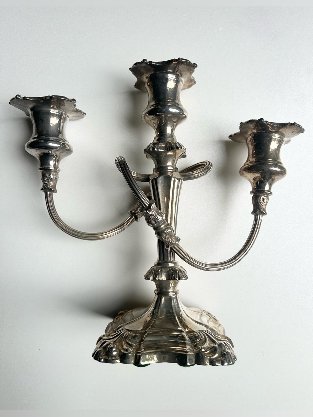 Genuine Antique Silver 3-Arm Candelabra Centerpiece